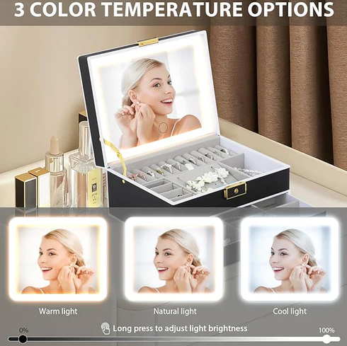 Joyero Organizador de 2 Niveles con Espejo Led Tactil